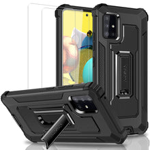 Load image into Gallery viewer, [3 Items] Covrware Metal Kickstand Case + [2-Pack] Tempered Glass Screen Protector for Samsung Galaxy A52 5G, TPU Shockproof Protective Cover with Lanyard Strap Hole, Black - COVRWARE