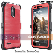 Load image into Gallery viewer, LG Stylo 3 / LG Stylo 3 PLUS [IRON TANK Series] Brushed Metal Texture Holster Case with Built-in Screen Protector [Kickstand][Belt-Clip] - COVRWARE

