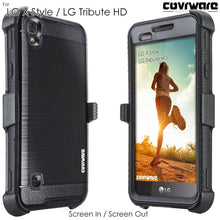 Load image into Gallery viewer, LG Tribute HD / LG X Style / LG Volt 3 [IRON TANK Series] Brushed Metal Texture Holster Case with Built-in Screen Protector - COVRWARE

