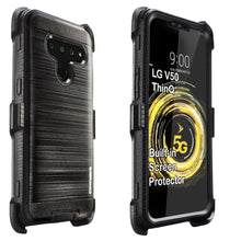 Load image into Gallery viewer, LG V50 ThinQ 5G [IRON TANK Series] Brushed Metal Texture Holster Case with Built-in Screen Protector [Kickstand][Belt-Clip] - COVRWARE

