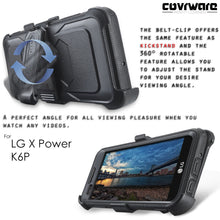 Load image into Gallery viewer, LG X Power / K6P Case, [IRON TANK Series] Brushed Metal Texture Designed Holster Case with Built-in Screen Protector [Kickstand][Belt-Clip] - COVRWARE
